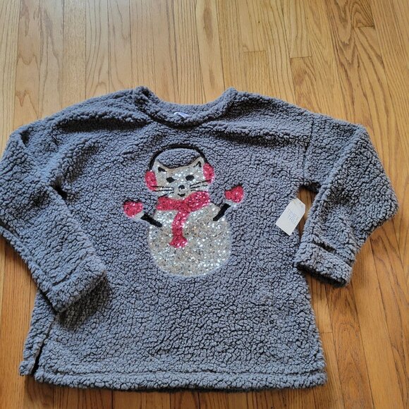Time & Tru Womens Fleece Pullover Sweater With Sequin Cat Design L NWT - Picture 3 of 5